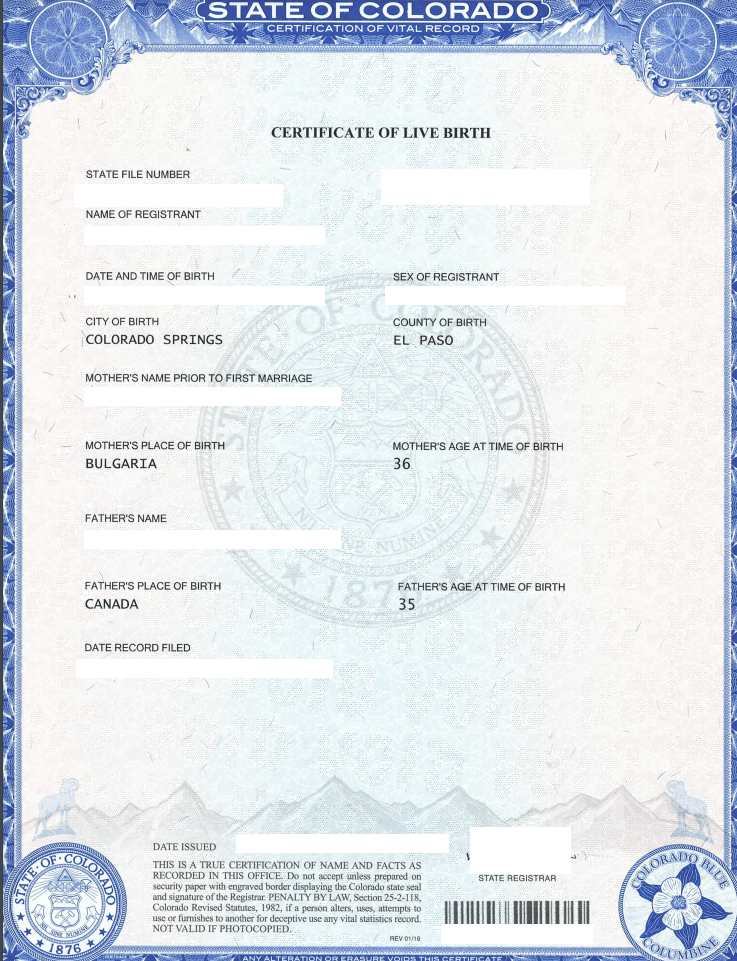 Colorado Birth Certificate