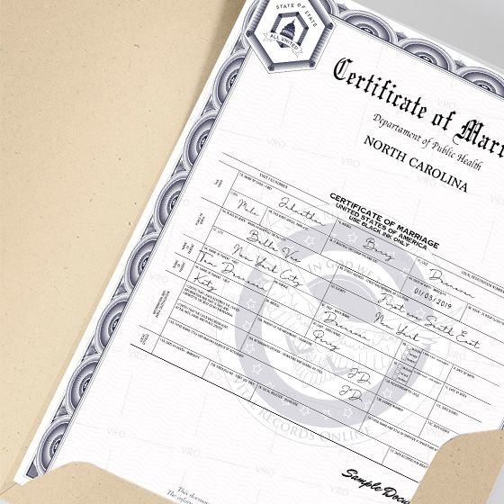 North Carolina Marriage Certificate