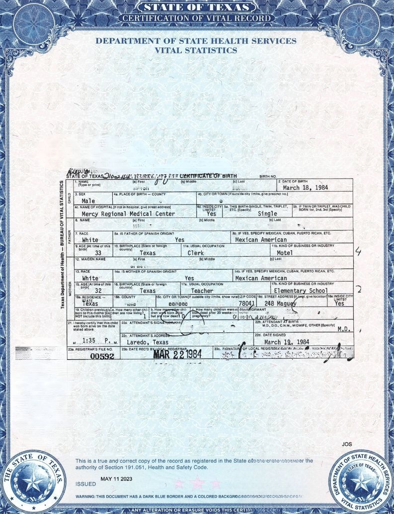 texas birth certificate