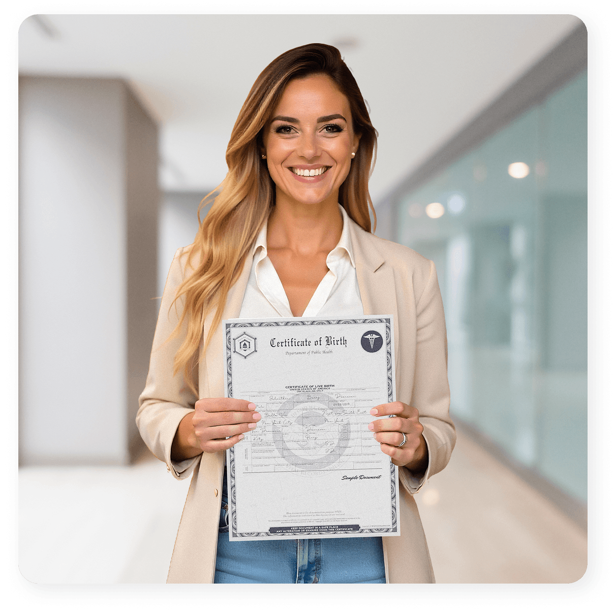 woman holding birth certificate