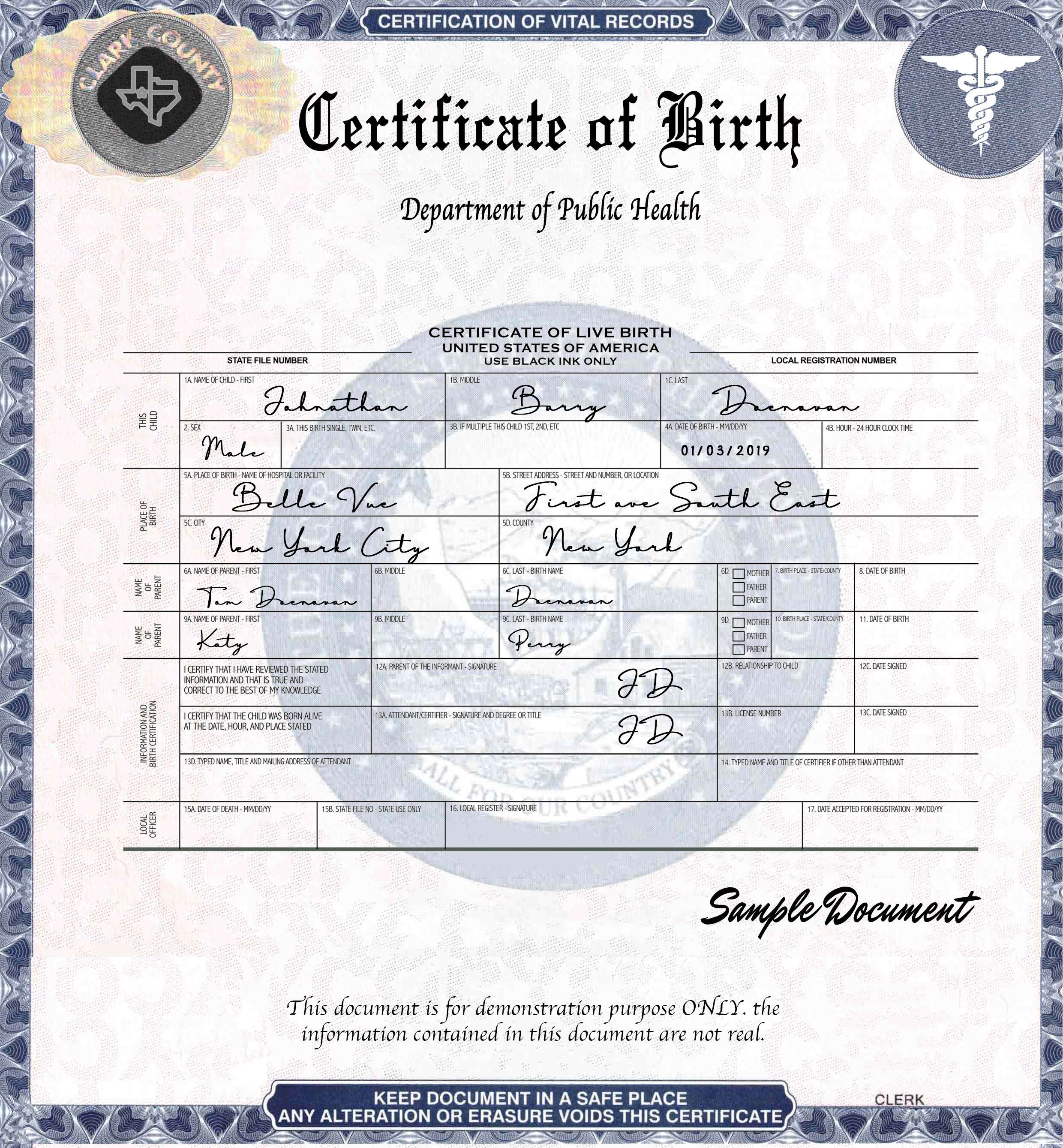 certified copy of a birth certificate