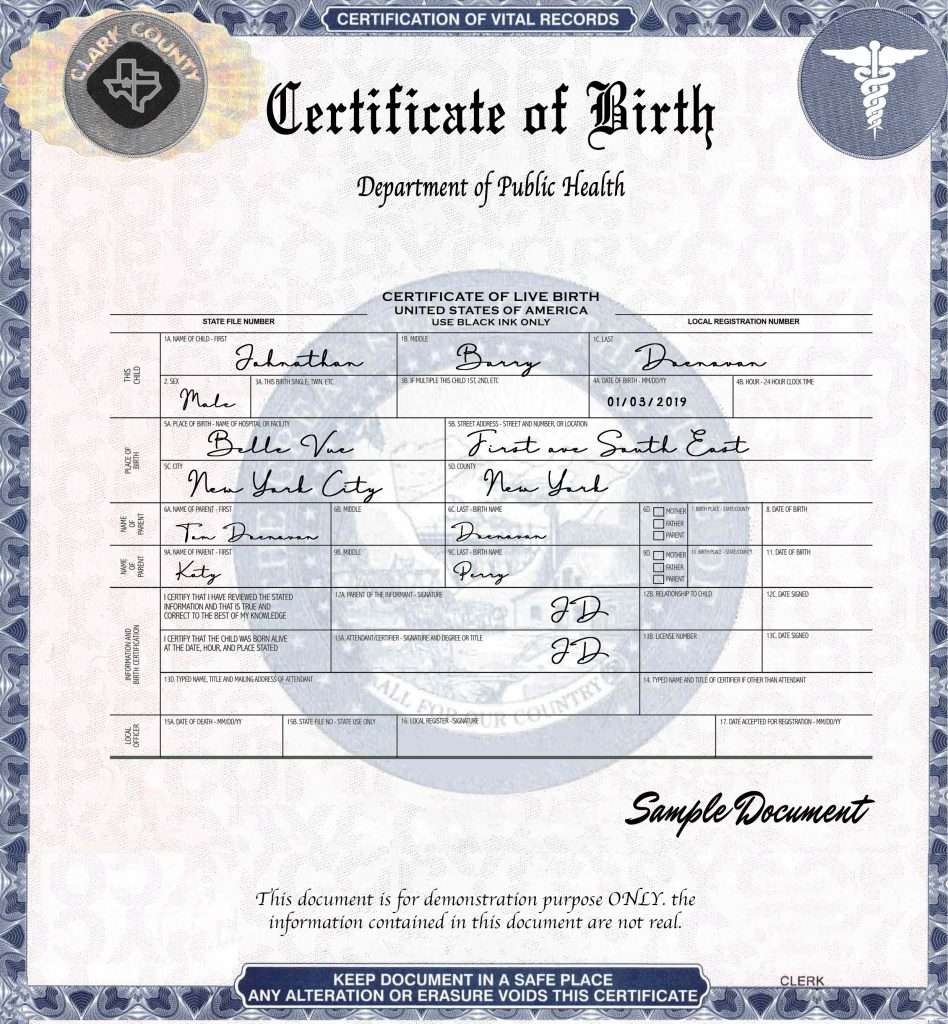 An image of what a certified birth certificate looks like