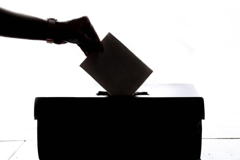 A person dropping their vote in a box